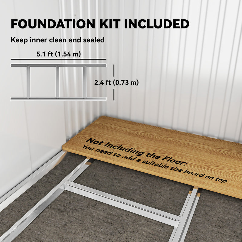 6.5x4FT Galvanised Metal Shed with Foundation Kit, Lockable Garden Tool Storage House with Sliding Doors, Vents, Green