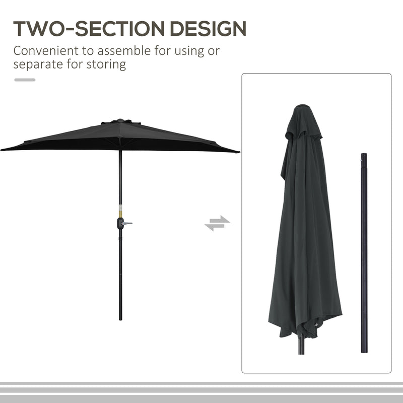Outsunny - 9ft Half Round Umbrella Outdoor Patio Garden Balcony Parasol Window Sun Shade w/ 5 Ribs, Black — 84D-007V00BK