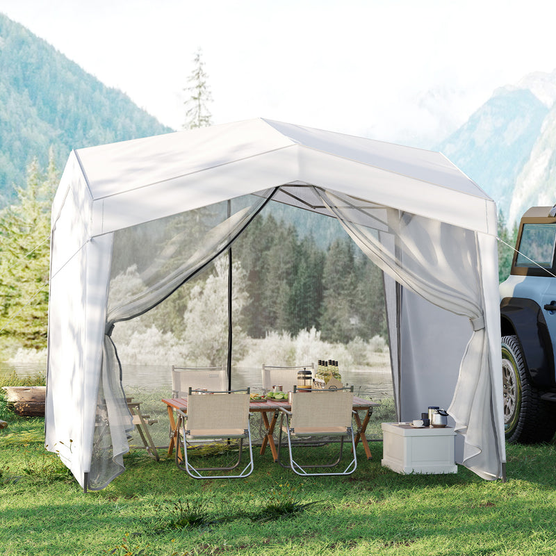Costway - Pop up Canopy Tent wiht 4 Sidewalls Mesh Netting Wheeled Bag-White