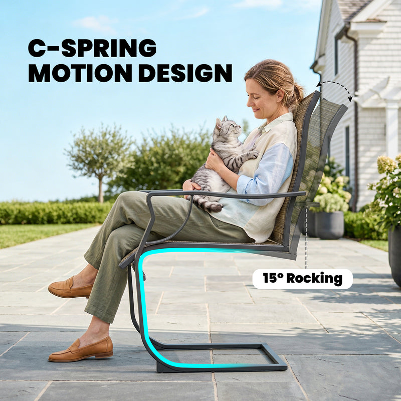 Outsunny - C Spring Motion Patio Chairs Set of 2 with Curved High Backrest, Armrest, All Weather Breathable Fabric, Metal Frame