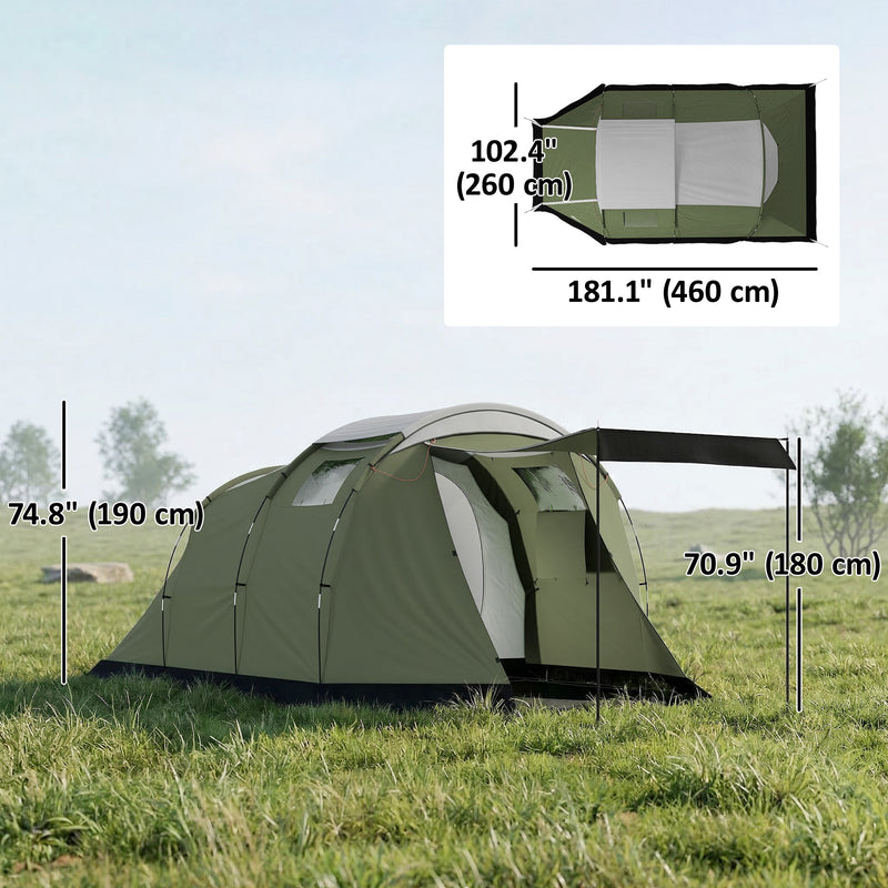 Outsunny - Camping Tent Waterproof Camping Tent with Two Room for 3-4 Person Waterproof, Green
