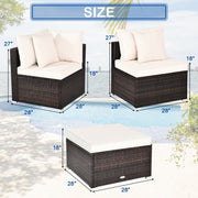 Costway - 4 Pcs Ottoman Garden Deck Patio Rattan Wicker Furniture Set Cushioned Sofa-White