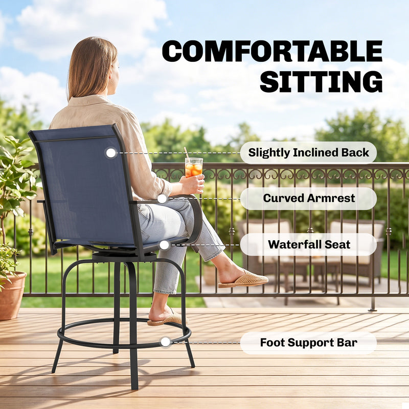 Outsunny - Outdoor Bar Stools Set of 2, 360° Swivel Bar Height Chairs, 26.8" x 29.5" x 48.4", Navy Blue