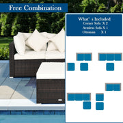 Costway - 4 Pcs Ottoman Garden Deck Patio Rattan Wicker Furniture Set Cushioned Sofa-White