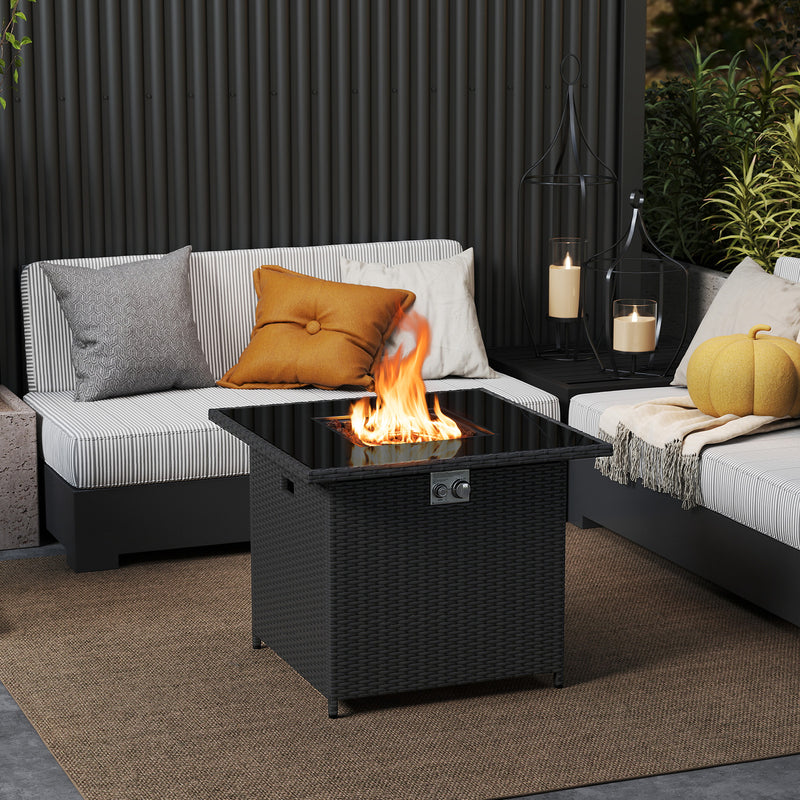 Costway - 32.5 Inch Propane Fire Pit Table 5000 BTU with Tempered Glass Tabletop-Black