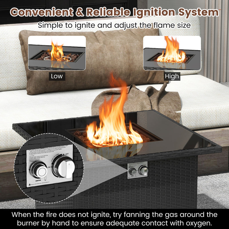 Costway - 32.5 Inch Propane Fire Pit Table 5000 BTU with Tempered Glass Tabletop-Black