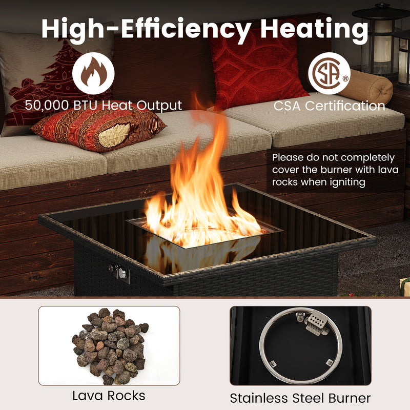Costway - 32.5 Inch Propane Fire Pit Table 5000 BTU with Tempered Glass Tabletop-Black