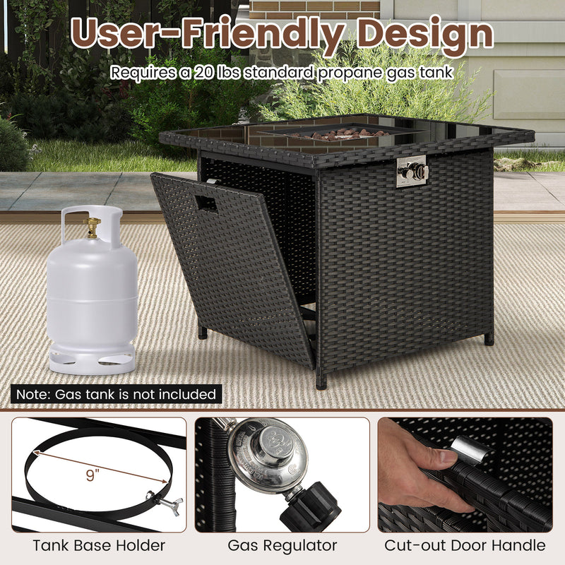 Costway - 32.5 Inch Propane Fire Pit Table 5000 BTU with Tempered Glass Tabletop-Black