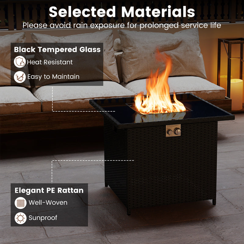 Costway - 32.5 Inch Propane Fire Pit Table 5000 BTU with Tempered Glass Tabletop-Black