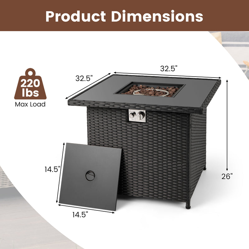 Costway - 32.5 Inch Propane Fire Pit Table 5000 BTU with Tempered Glass Tabletop-Black