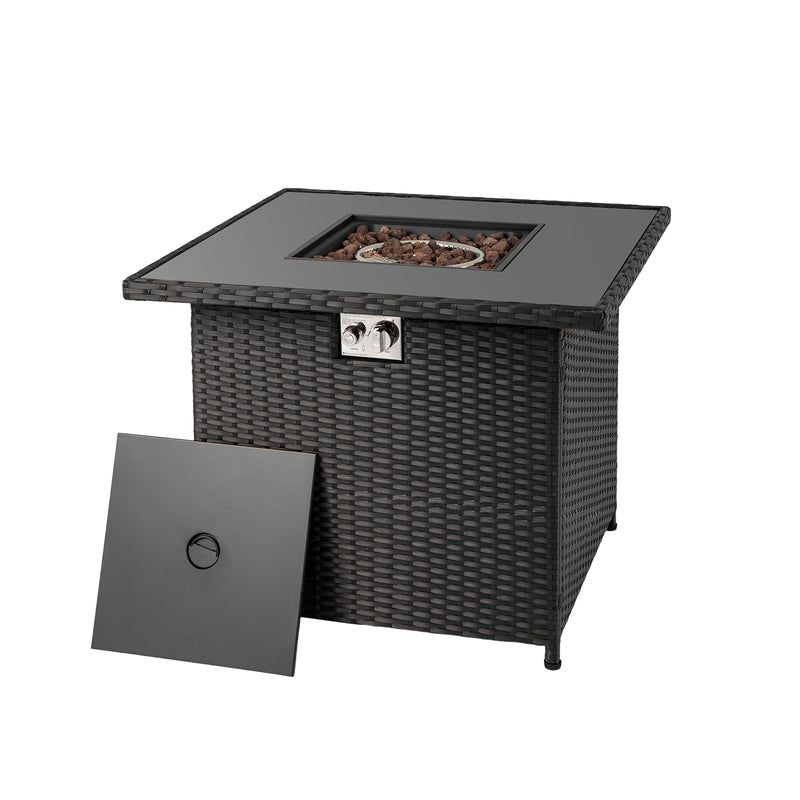 Costway - 32.5 Inch Propane Fire Pit Table 5000 BTU with Tempered Glass Tabletop-Black