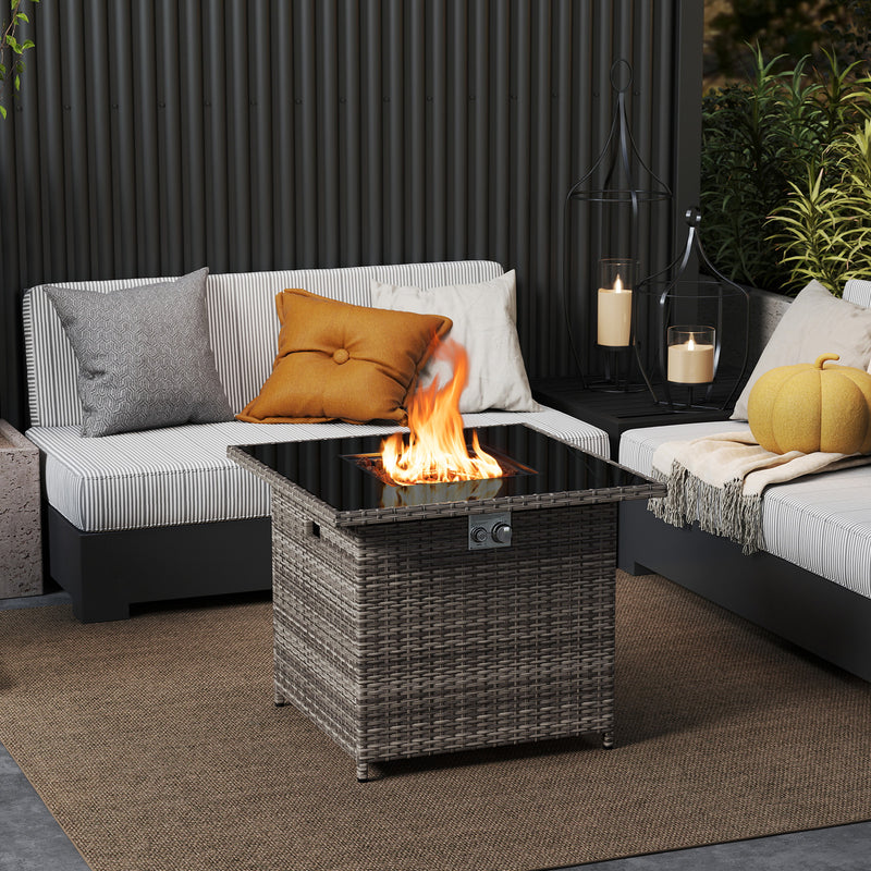 Costway - 32.5 Inch Propane Fire Pit Table 5000 BTU with Tempered Glass Tabletop-Gray