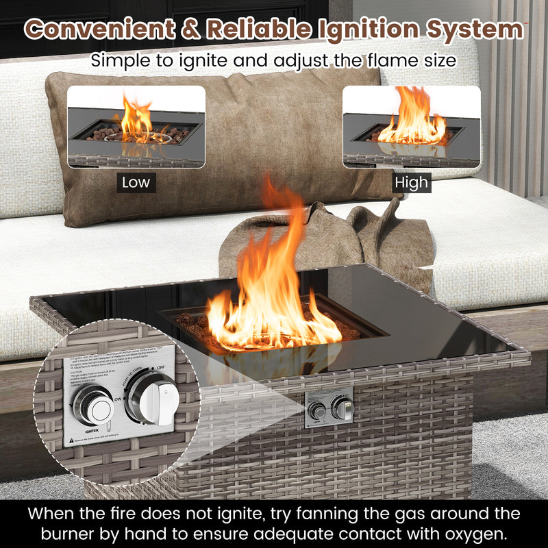 Costway - 32.5 Inch Propane Fire Pit Table 5000 BTU with Tempered Glass Tabletop-Gray