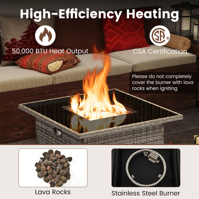 Costway - 32.5 Inch Propane Fire Pit Table 5000 BTU with Tempered Glass Tabletop-Gray