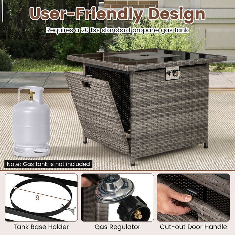 Costway - 32.5 Inch Propane Fire Pit Table 5000 BTU with Tempered Glass Tabletop-Gray