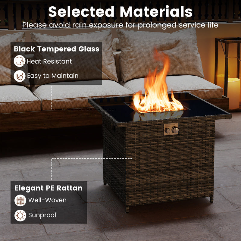 Costway - 32.5 Inch Propane Fire Pit Table 5000 BTU with Tempered Glass Tabletop-Gray