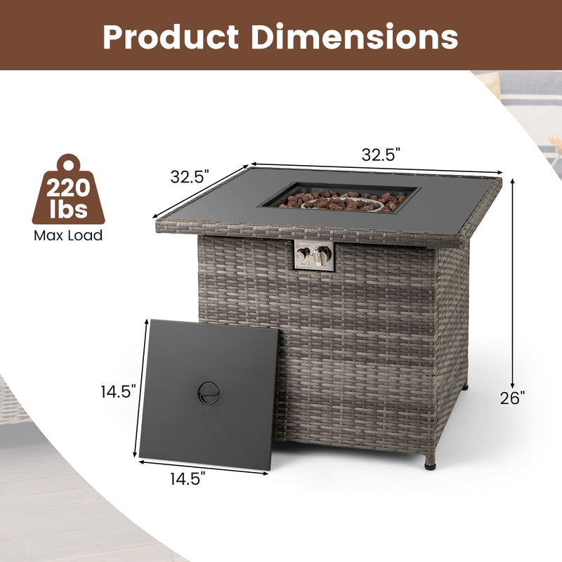 Costway - 32.5 Inch Propane Fire Pit Table 5000 BTU with Tempered Glass Tabletop-Gray