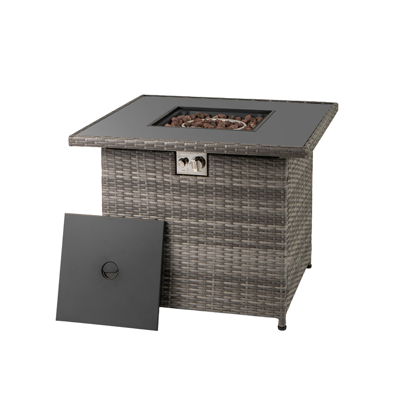Costway - 32.5 Inch Propane Fire Pit Table 5000 BTU with Tempered Glass Tabletop-Gray