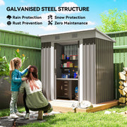5.7' x 3.6' Outdoor Storage Shed, Metal Garden Tool Storage House Organizer with Lockable Sliding Doors and Vents for Backyard Patio Lawn, Light Grey