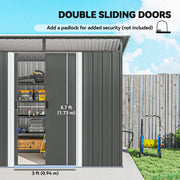 9' x 6.5' Outdoor Metal Garden Shed Utility Tool Storage Steel Backyard House, Dark Grey