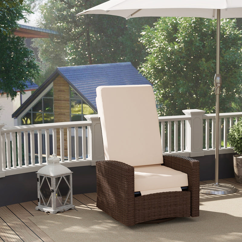 Outsunny - Outdoor Rattan Wicker Lounge Chair with Footrest & Soft Cushion for Patio, Garden, Backyard, Cream White