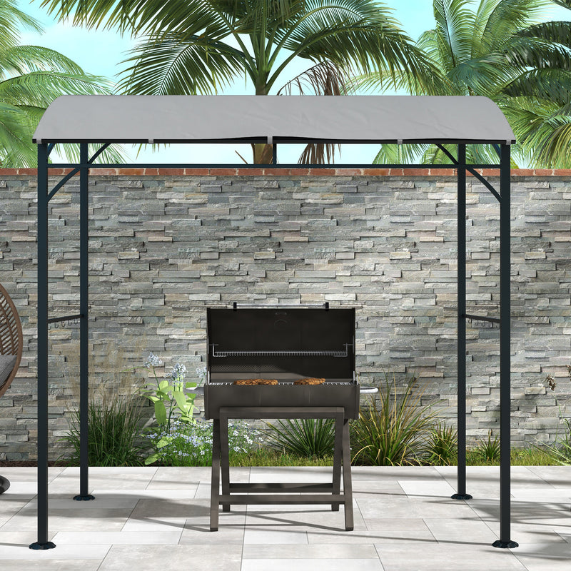 Outsunny - 7' x 5' Garden Grill Canopy, BBQ Grill Gazebo Tent with Steel Frame and Hooks, Outdoor Sun Shade, Grey