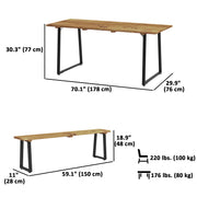 Outsunny - Picnic Table and Bench Set for 6 Persons with 2" Umbrella Hole, Slatted Top & Steel Frame, for Party, BBQ, Patio, Lawn