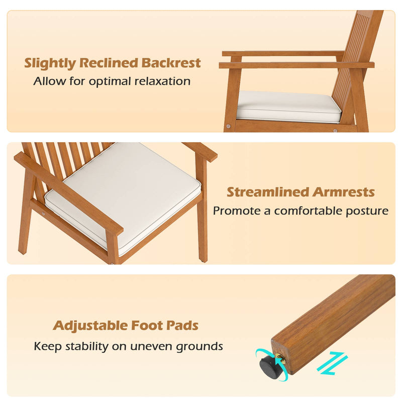 Costway - 2 Pieces Patio Dining Chairs Outdoor Acacia Wood Chairs with Removable Padded Cushion-Natural