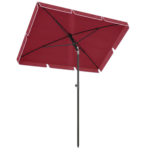 Outsunny - 6.5x4ft Rectangle Patio Umbrella Aluminum Tilt Adjustable Garden Parasol Sun Shade Outdoor Canopy Red