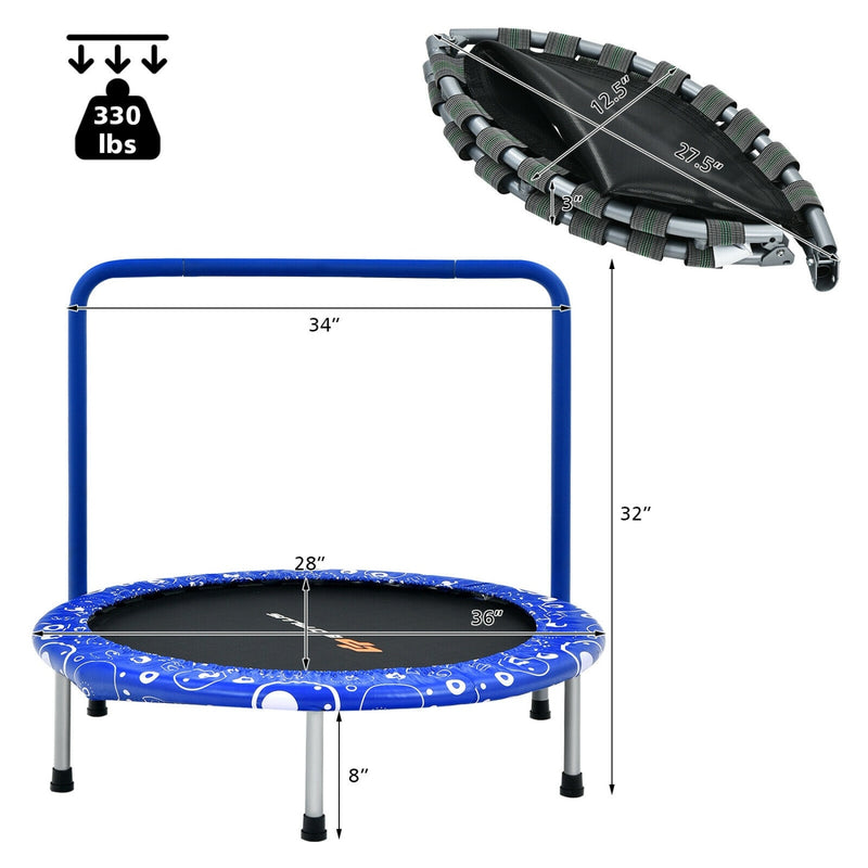 Costway - 36 Inch Kids Trampoline Mini Rebounder with Full Covered Handrail-Blue