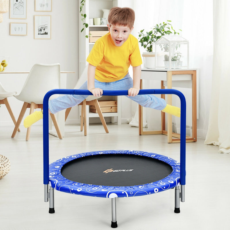 Costway - 36 Inch Kids Trampoline Mini Rebounder with Full Covered Handrail-Blue
