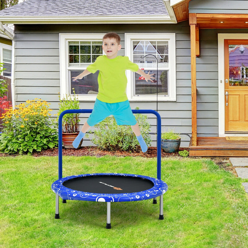 Costway - 36 Inch Kids Trampoline Mini Rebounder with Full Covered Handrail-Blue