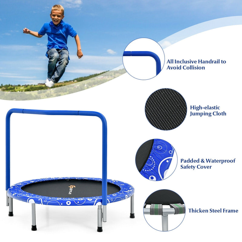 Costway - 36 Inch Kids Trampoline Mini Rebounder with Full Covered Handrail-Blue