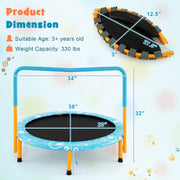 Costway - 36 Inch Kids Trampoline Mini Rebounder with Full Covered Handrail-Orange