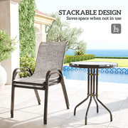 Outsunny - 3 Pieces Bistro Set, Small Patio Furniture Set with Stackable Mesh Chairs, Glass Table for Garden, Balcony, Grey