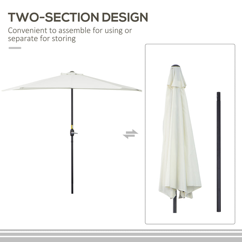 9ft Half Patio Umbrella Round Balcony Umbrella Waterproof Window Sun Shade w/ 5 Ribs Beige