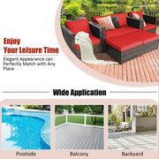 Costway - 5 Pieces Patio Cushioned Rattan Furniture Set-Red