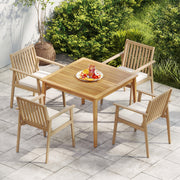 Costway - 2 Pieces Patio Dining Chairs Outdoor Acacia Wood Chairs with Removable Padded Cushion-Oak