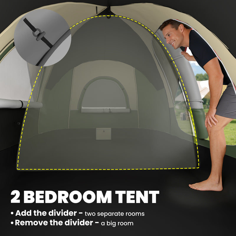 Outsunny - Camping Tent for 6 Man with 2000mm Waterproof Rainfly and Carry Bag for Fishing Hiking Festival, Dark Green