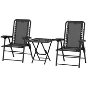 Outsunny - 3 Pieces Patio Bistro Set, Outdoor Folding Table and Chairs Set, Metal Patio Furniture Set with Cup Holders