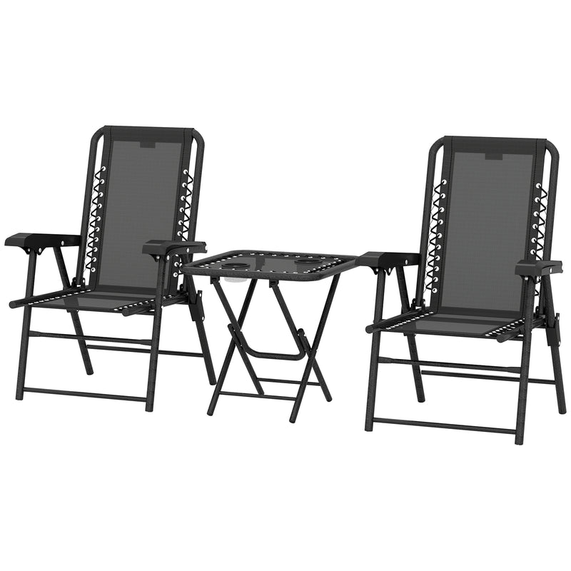 Outsunny - 3 Pieces Patio Bistro Set, Outdoor Folding Table and Chairs Set, Metal Patio Furniture Set with Cup Holders