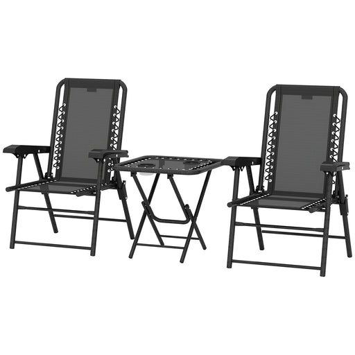 Outsunny - 3 Pieces Patio Bistro Set, Outdoor Folding Table and Chairs Set, Metal Patio Furniture Set with Cup Holders