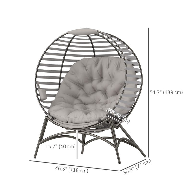 Outsunny - Egg Chair, Patio Lounge Chair, Foldable Basket Chair with Large Seat Cushion, Side Pocket, Light Grey