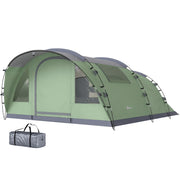 Outsunny - Multi-Room Camping Tent for 5 Person, Easy Set up Large Family Tent with 4 Windows, Porch, Light Green