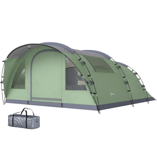Outsunny - Multi-Room Camping Tent for 5 Person, Easy Set up Large Family Tent with 4 Windows, Porch, Light Green