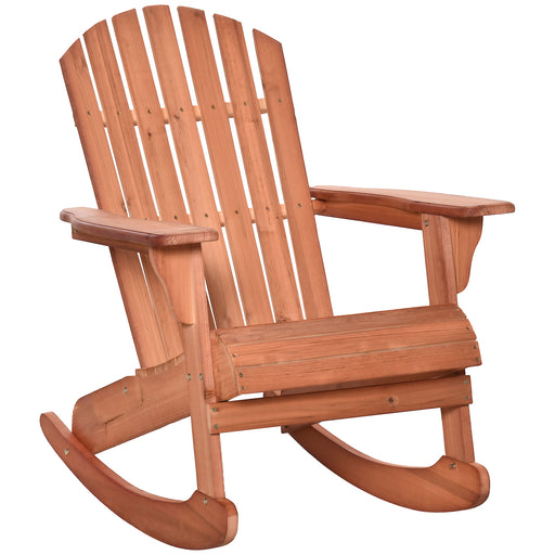 Outsunny - Wooden Adirondack Rocking Muskoka Chair with Slatted Wooden Design, Fanned Back and Classic Rustic Style, Teak