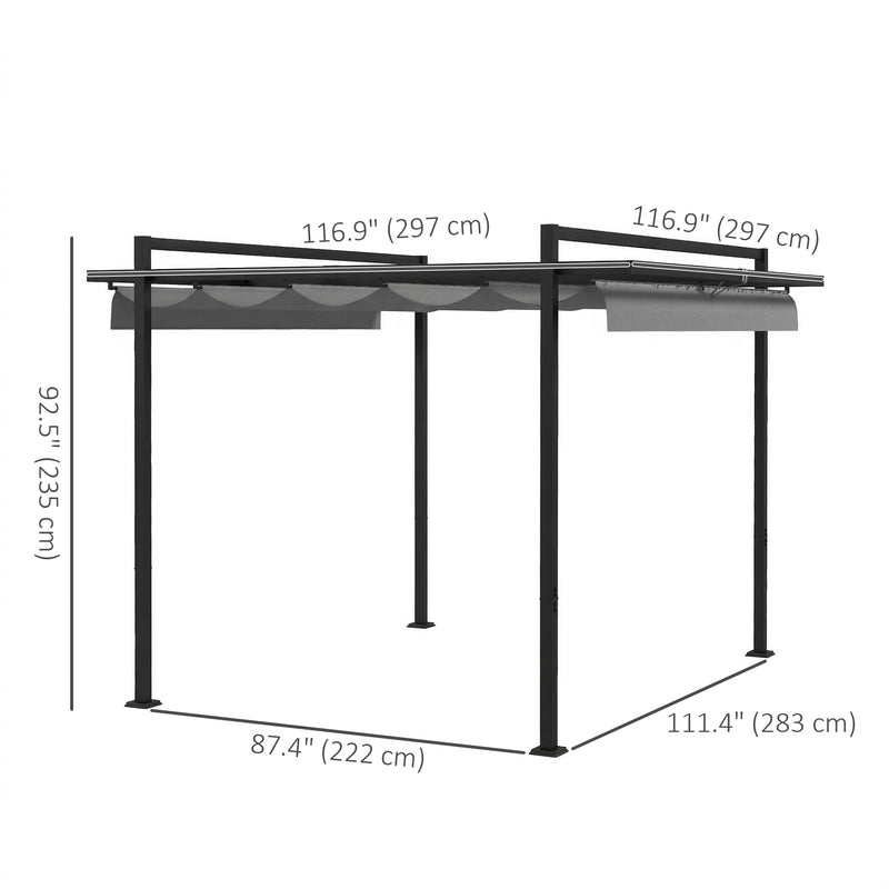 Outsunny - 10' x 10' Retractable Pergola, Garden Gazebo Shade Shelter, for Grill, Patio, Deck, Dark Grey