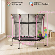 Soozier 63" Kids Trampoline Mini Indoor Bouncer Jumper with Enclosure Net Elastic Thick Padded Pole Gift for 3-6 Years, Pink