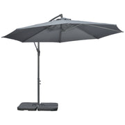 Outsunny - 9.6ft Offset Patio Umbrella Garden Hanging Parasol Banana Cantilever Umbrella with Base, Crank, Dark Grey