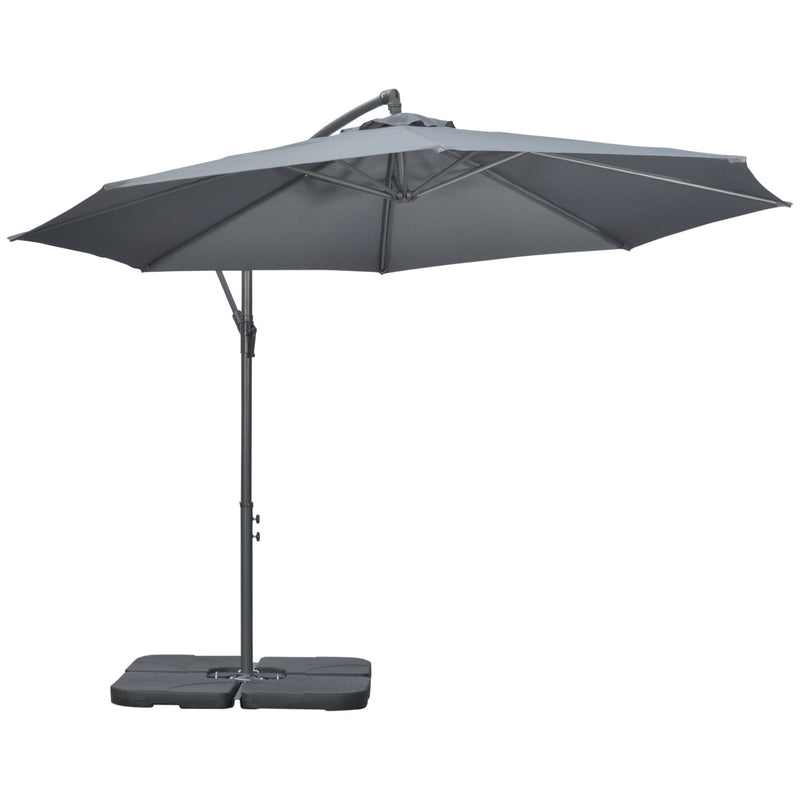 Outsunny - 9.6ft Offset Patio Umbrella Garden Hanging Parasol Banana Cantilever Umbrella with Base, Crank, Dark Grey